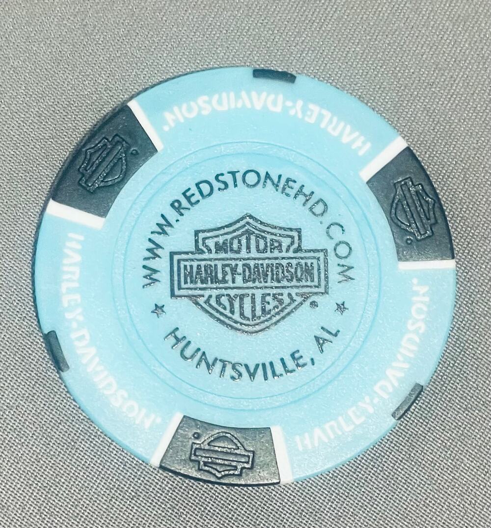 Harley-Davidson Poker Chip Huntsville,Alabama Redstone, Aqua color